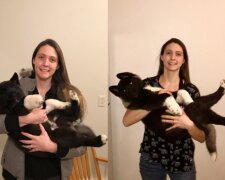 Štěně se již nedokáže vejít do náruči své paničky, ale stále roste