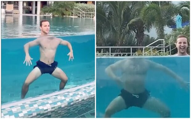 „Vizuální iluze“: při plavání v bazénu muž ukázal trik s oddělením hlavy