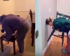 Chair Challenge pohltil internet. Uživatelé sociální sítě se snaží zvednout židli s hlavou přitištěnou ke zdi