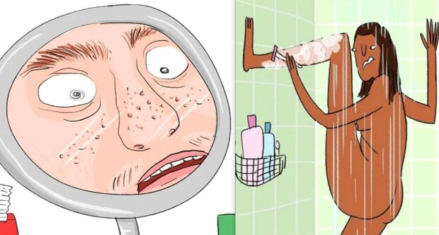 Divoké a divné věci, které ženy dělají v koupelně, ale nikdy se nepřiznají: ilustrace jasně ukazují, jak obtížné je být ženou