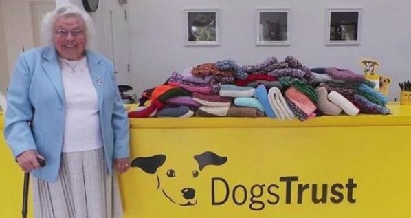 Tato 89letá žena pletla z přístřeší 450 přikrývek a svetrů pro psy