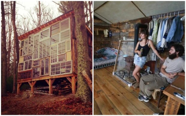 Splněný sen: Pár si postavil dům z okenních rámů v lese a užívá si krásy