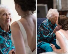 Nevěsta tajně přiletěla na návštěvu ke své babičce ve svatebních šatech a pořídila několik fotografií